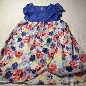 Wonder Nation Girls Dress Long Floral Xl 14/16 Short Sleeve Purple Flowers